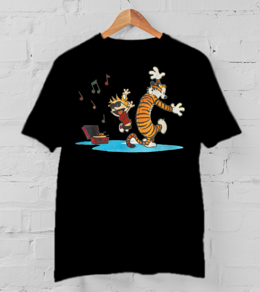 Calvin Dancing With Music Hobbes Vinyl Player T-Shirt