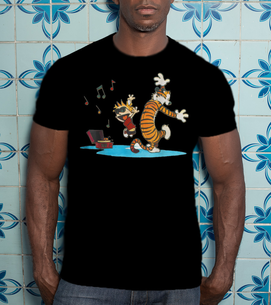 Calvin Dancing With Music Hobbes Vinyl Player T-Shirt