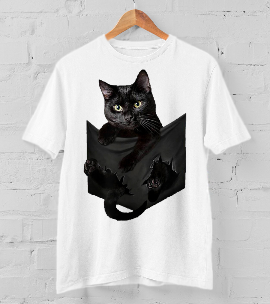 Cat In Pocket Black Cat Inside Pocket Bac Playful T-Shirt