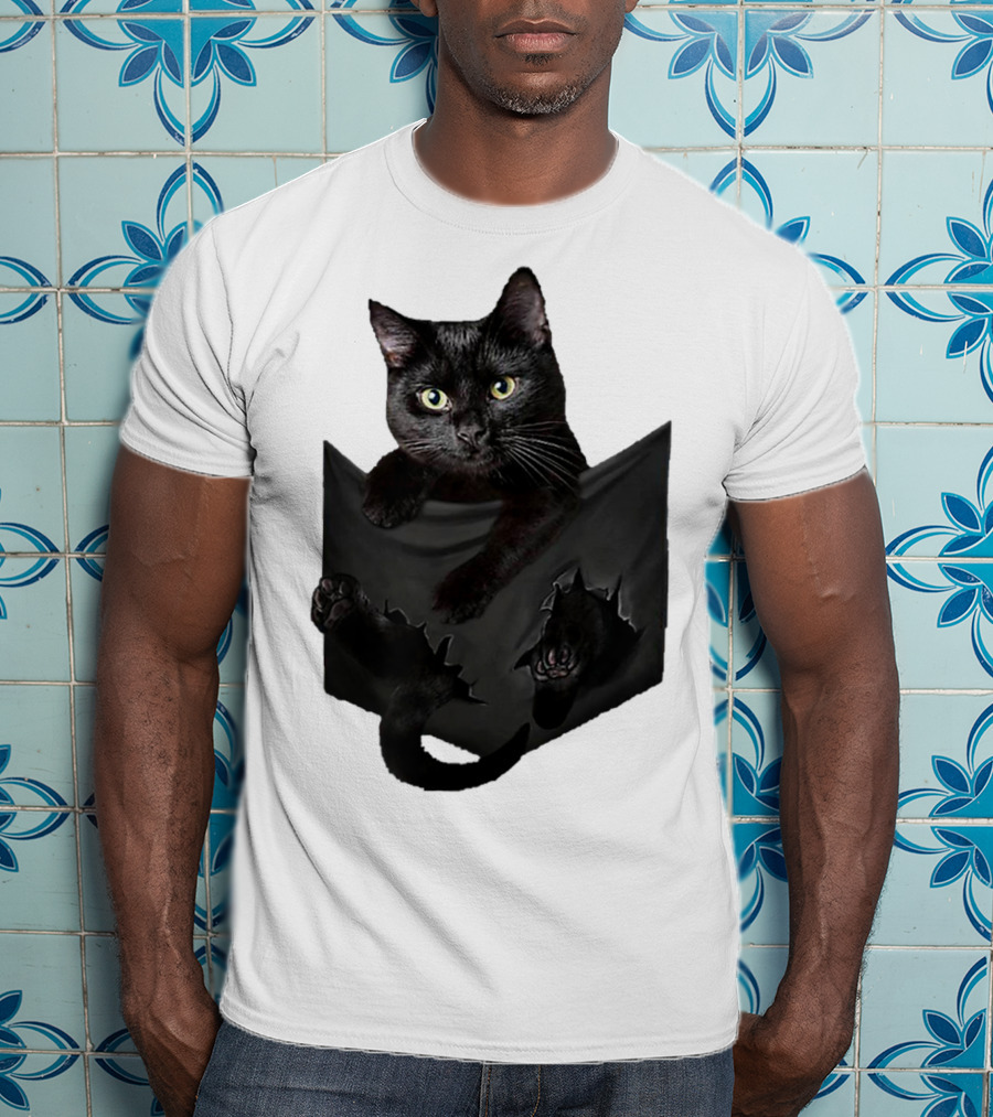 Cat In Pocket Black Cat Inside Pocket Bac Playful T-Shirt