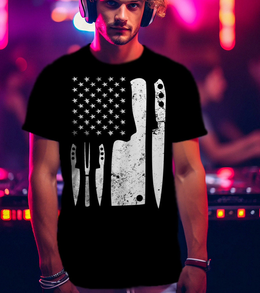 Chef Knife US Flag T-Shirt