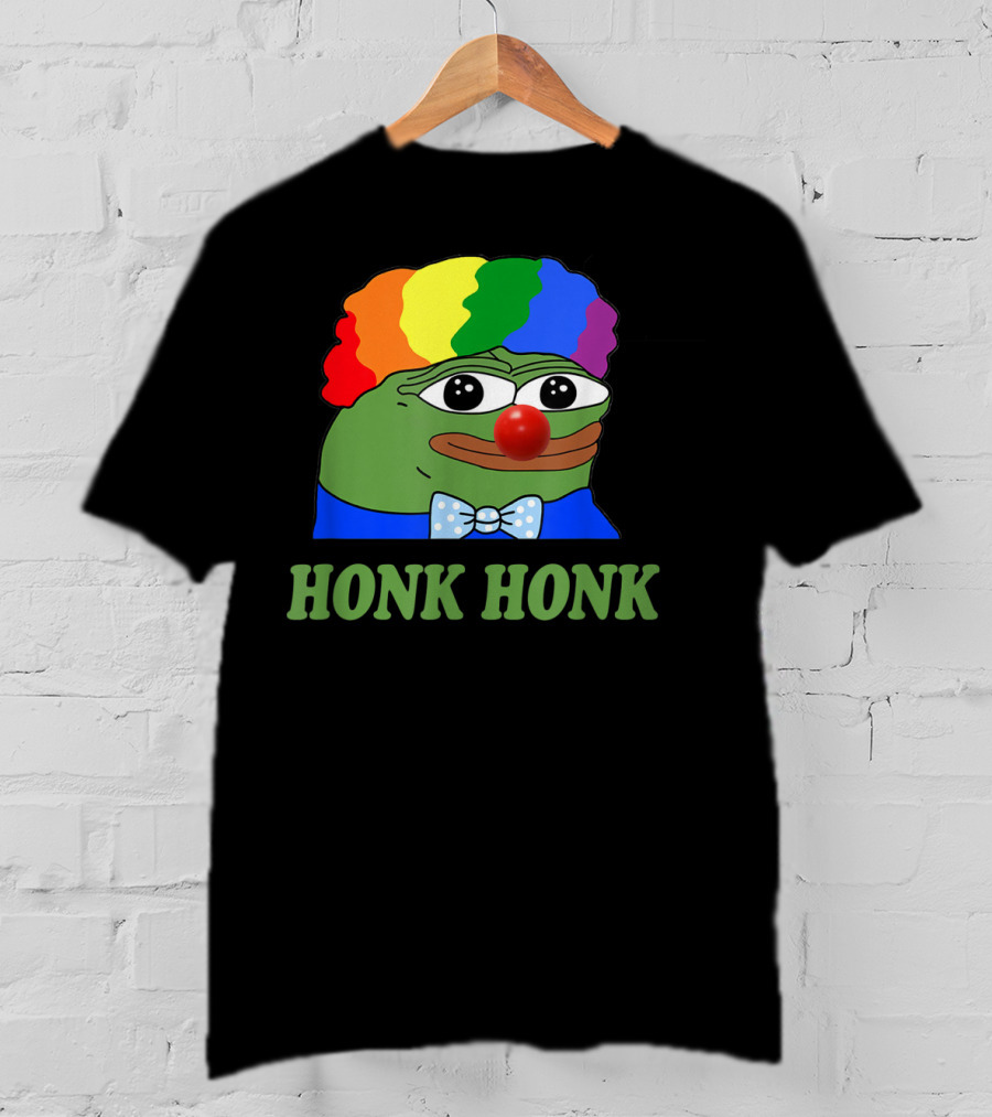 Clown Pepe Honk Honk HONKLER Meme Rainbow Wig Red Nose Bowtie T-Shirt