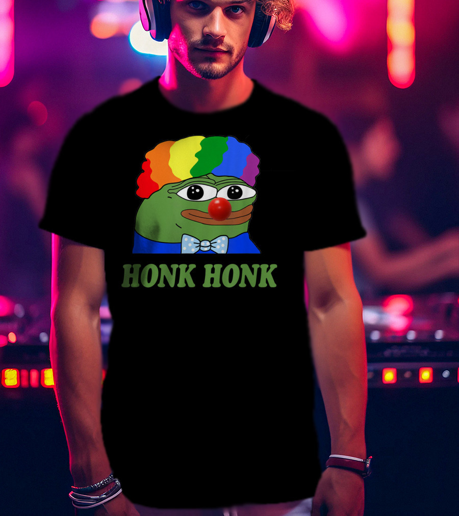 Clown Pepe Honk Honk HONKLER Meme Rainbow Wig Red Nose Bowtie T-Shirt