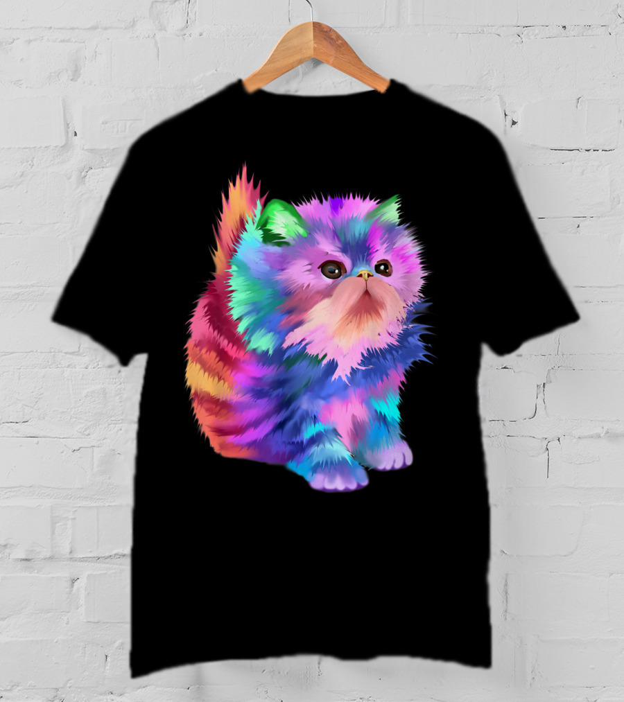 Colorful Rainbow Kitten Rave EDM Cat T-Shirt
