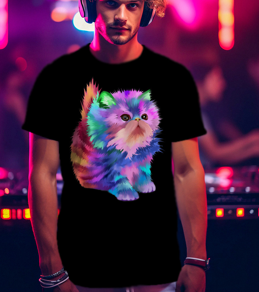 Colorful Rainbow Kitten Rave EDM Cat T-Shirt