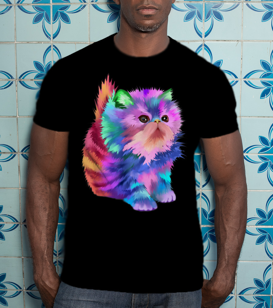 Colorful Rainbow Kitten Rave EDM Cat T-Shirt