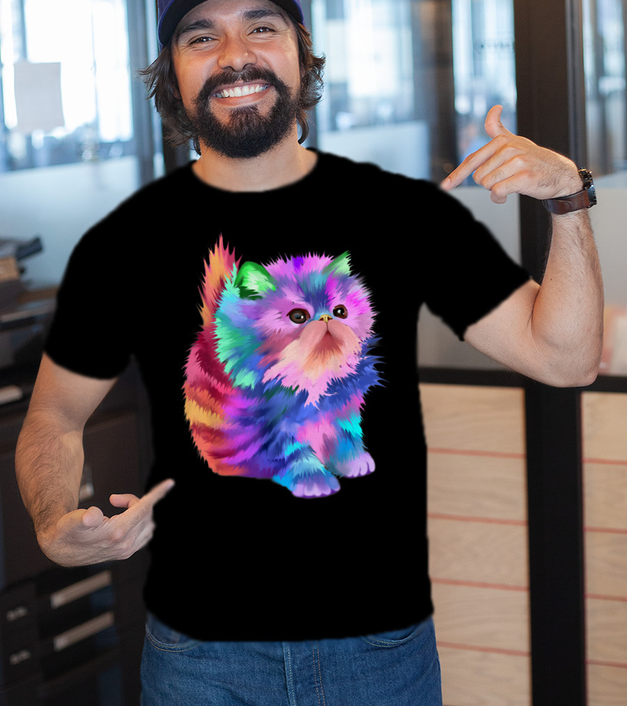 Colorful Rainbow Kitten Rave EDM Cat T-Shirt
