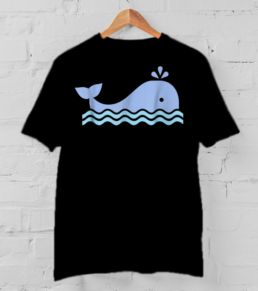 Cute Blue Whale Cartoon With Waves And Water Spout T-Shirt