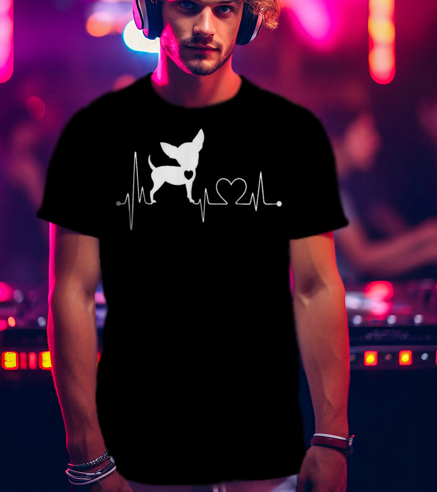 Chihuahua Dog Heartbeat Design With Heart T-Shirt