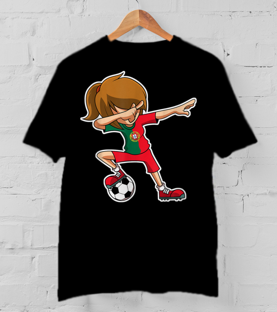 Dabbing Soccer Girl Portugal Jersey Portuguese Football T-Shirt