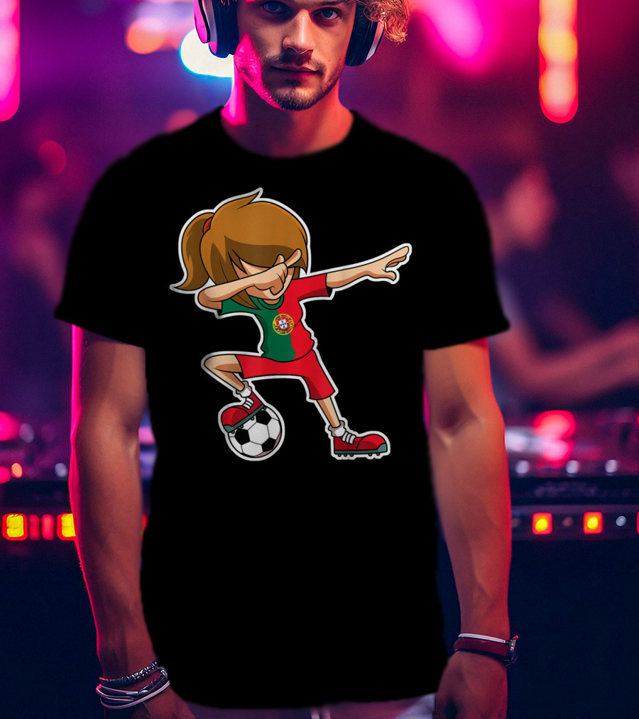 Dabbing Soccer Girl Portugal Jersey Portuguese Football T-Shirt