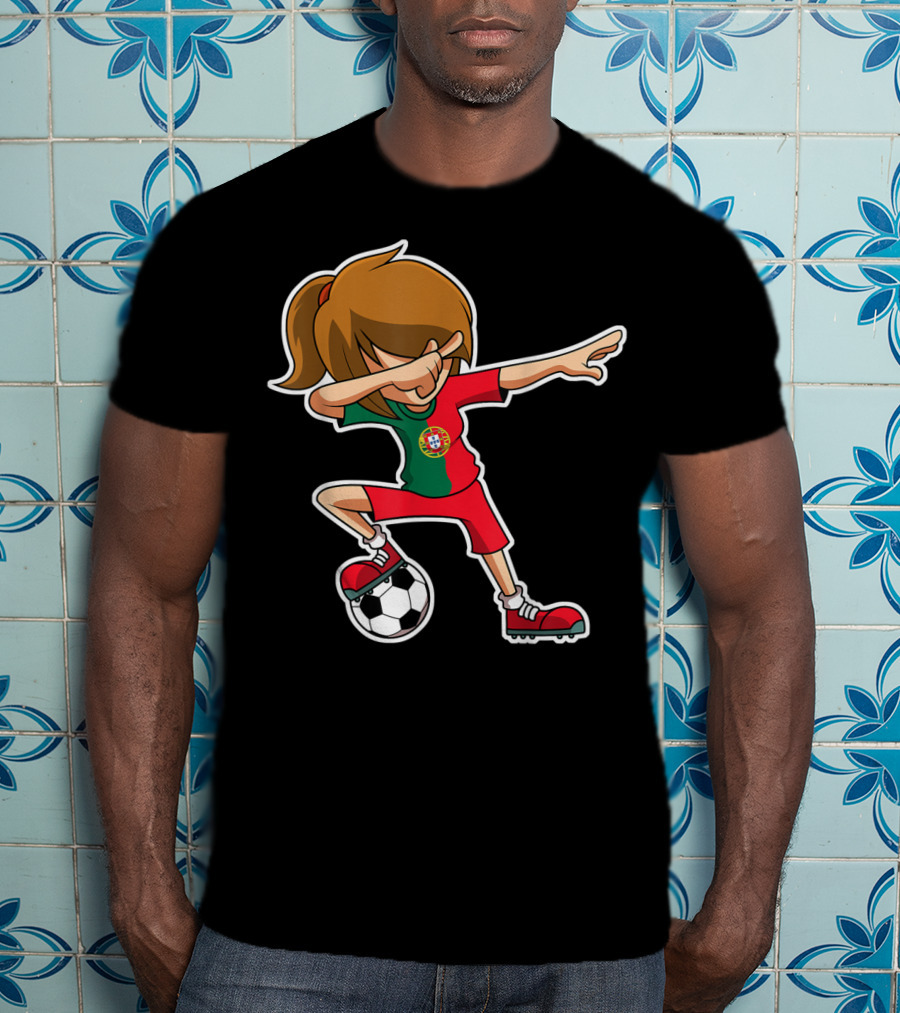 Dabbing Soccer Girl Portugal Jersey Portuguese Football T-Shirt