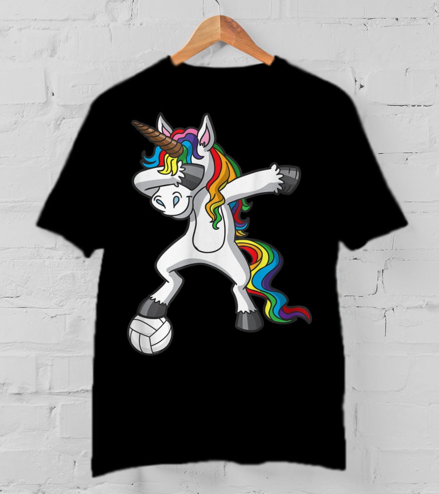 Dabbing Unicorn With Volleyball And Rainbow Mane T-Shirt