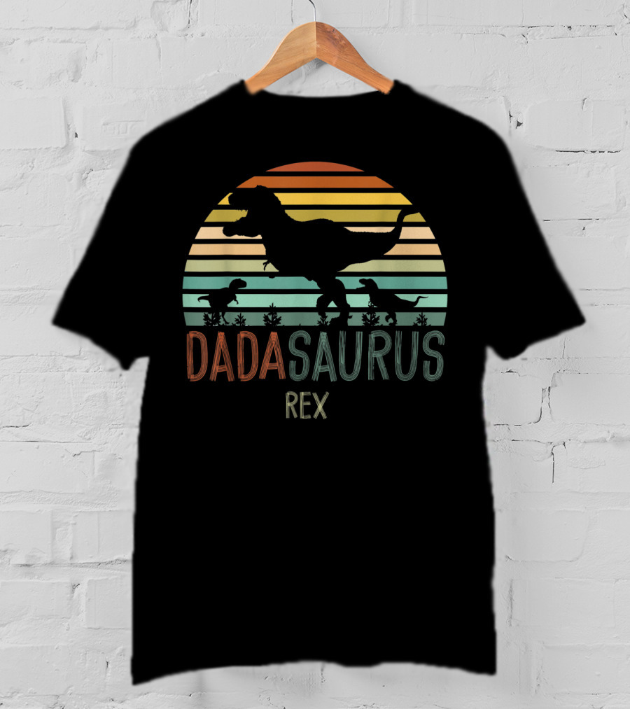 Dada Saurus Rex Retro Sunset Dinosaur T-Shirt