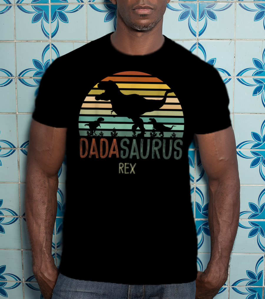Dada Saurus Rex Retro Sunset Dinosaur T-Shirt