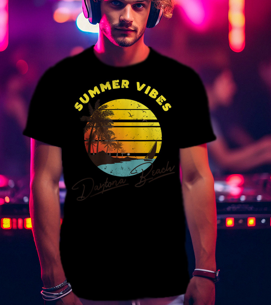 Summer Vibes Daytona Beach Tropical Sunset Palm Trees T-Shirt