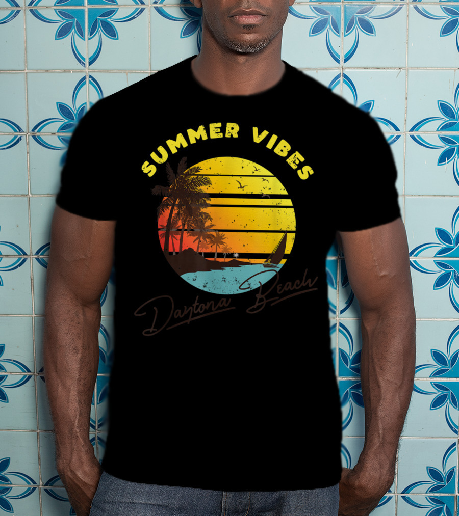 Summer Vibes Daytona Beach Tropical Sunset Palm Trees T-Shirt