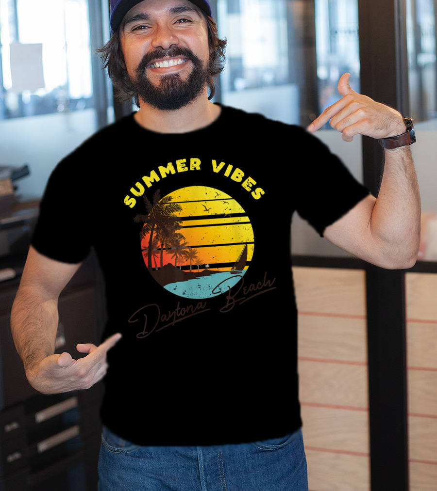 Summer Vibes Daytona Beach Tropical Sunset Palm Trees T-Shirt