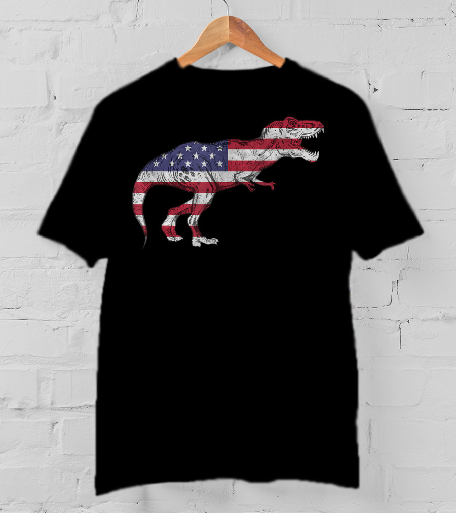 Dino USA American Flag Tyrannosaurus Patriotic Dinosaur T-Shirt
