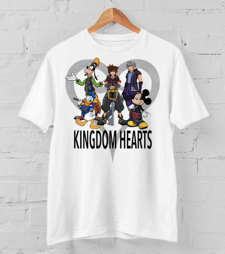 Kingdom Hearts III Characters With Heart Symbol Featuring Goofy Donald Mickey Sora Riku T-Shirt