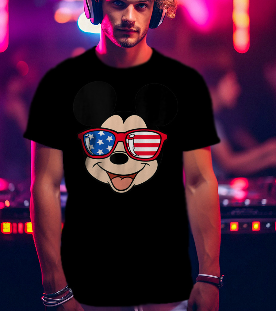 Disney Mickey Mouse American Flag Sunglasses T-Shirt
