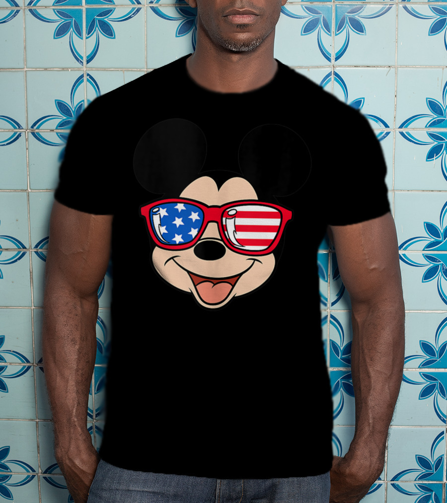 Disney Mickey Mouse American Flag Sunglasses T-Shirt