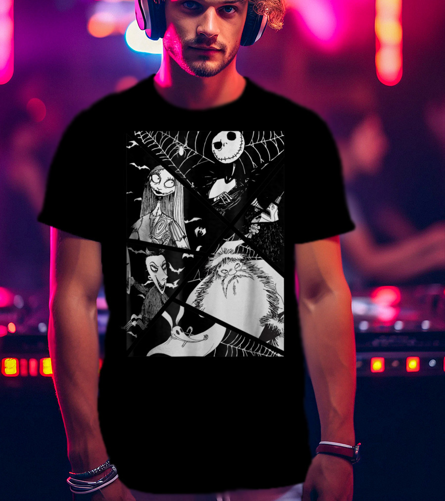 Disney Nightmare Before Christmas Story Jack Sally Zero Oogie Boogie Patchwork T-Shirt