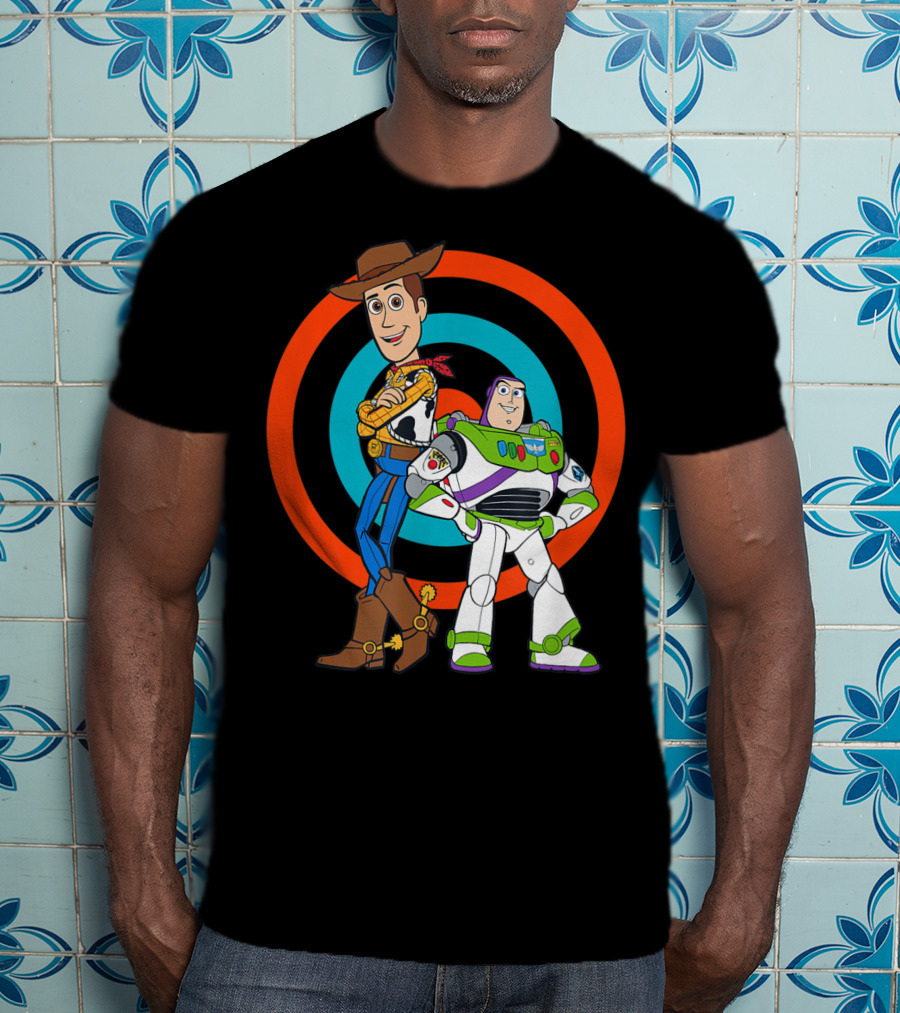 Toy Story Buzz Lightyear And Woody Target Background T-Shirt