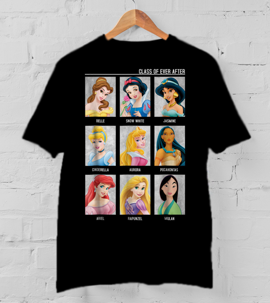 Disney Princesses Class Of Ever After Belle Snow White Jasmine Cinderella Aurora Pocahontas Ariel Rapunzel Mulan T-Shirt