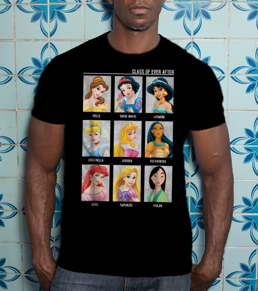 Disney Princesses Class Of Ever After Belle Snow White Jasmine Cinderella Aurora Pocahontas Ariel Rapunzel Mulan T-Shirt