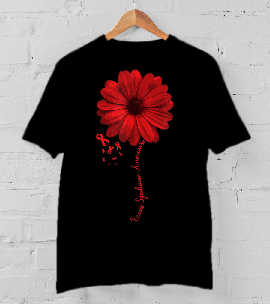 Evans Syndrome Awareness Red Flower Ribbon T-Shirt