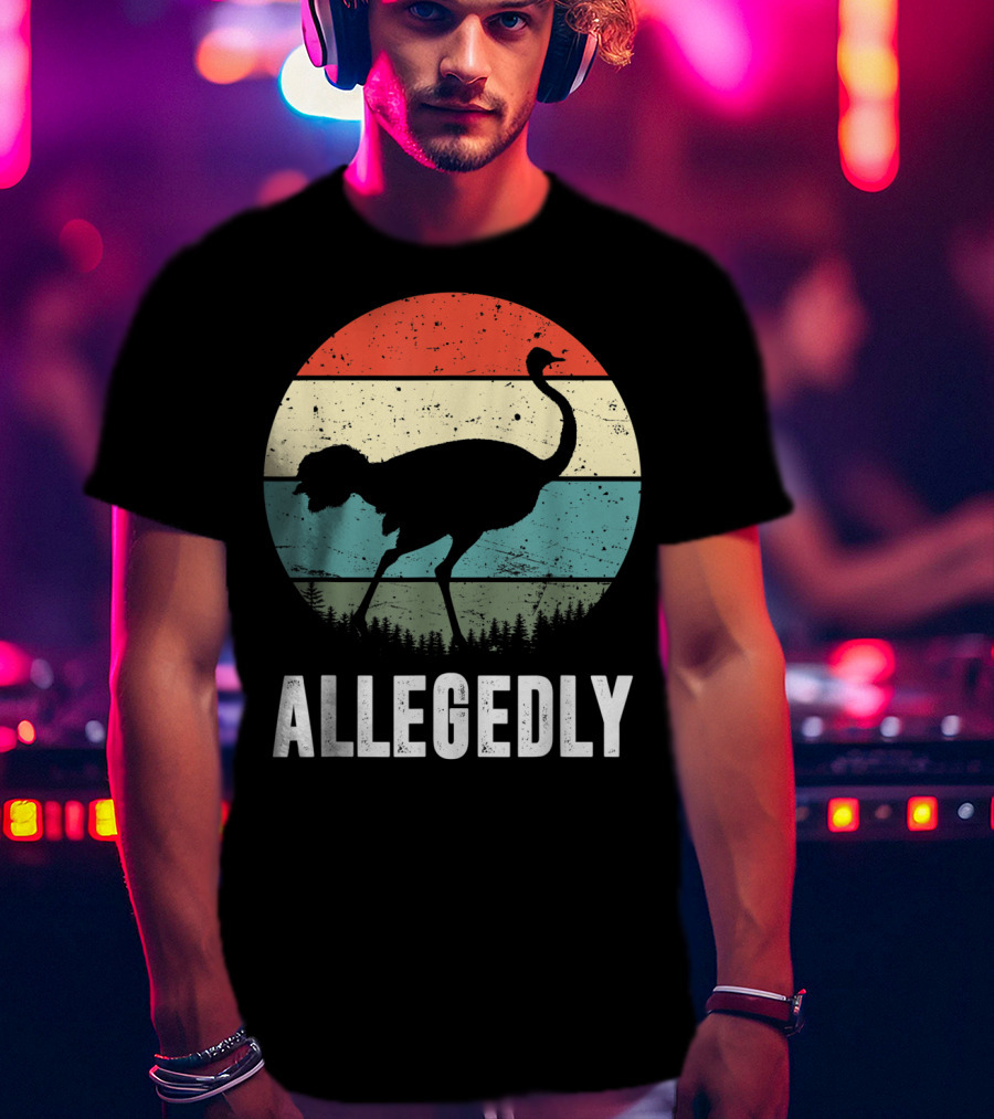 Allegedly Ostrich Silhouette Retro Stripes T-Shirt