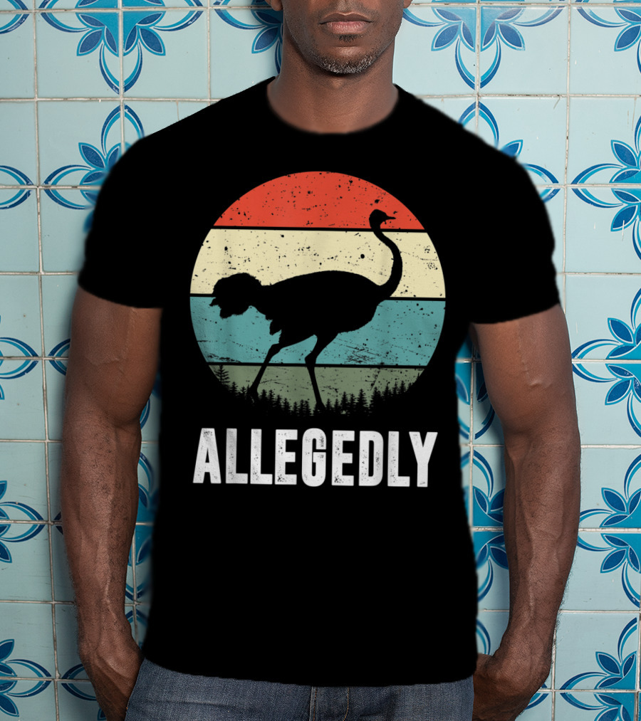Allegedly Ostrich Silhouette Retro Stripes T-Shirt