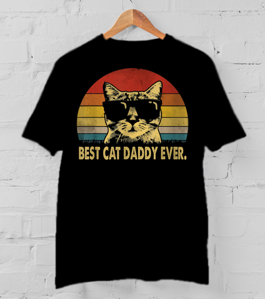 Best Cat Daddy Ever Vintage Sunglasses Cat Retro Stripes T-Shirt