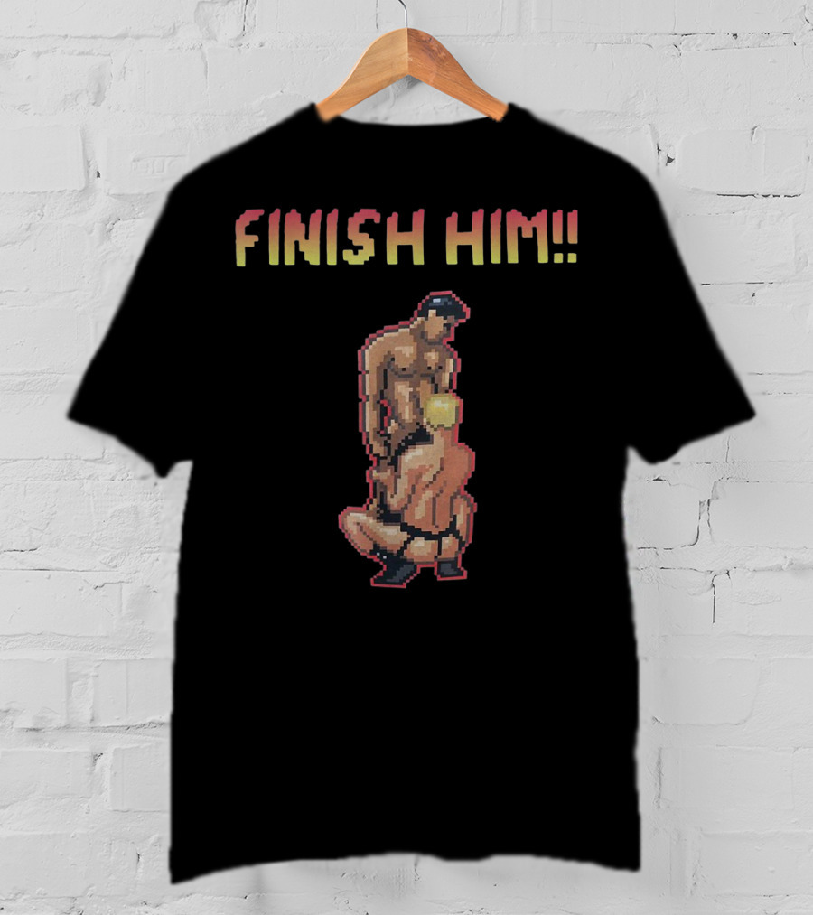 Finish Him Pixel Art Humor Gamer Fighter Retro T-Shirt