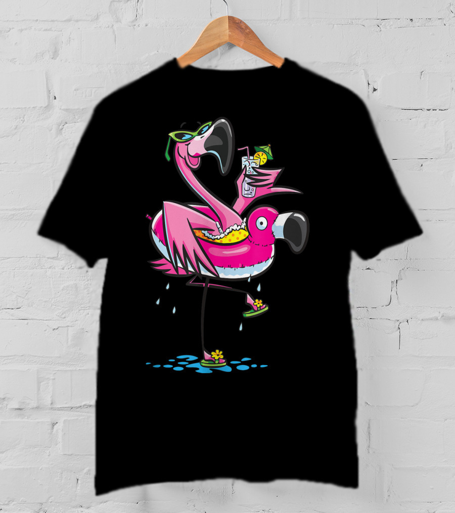 Flamingo That's What I Do I Drink And I Know Things With Sunglasses And Tropical Drink T-Shirt