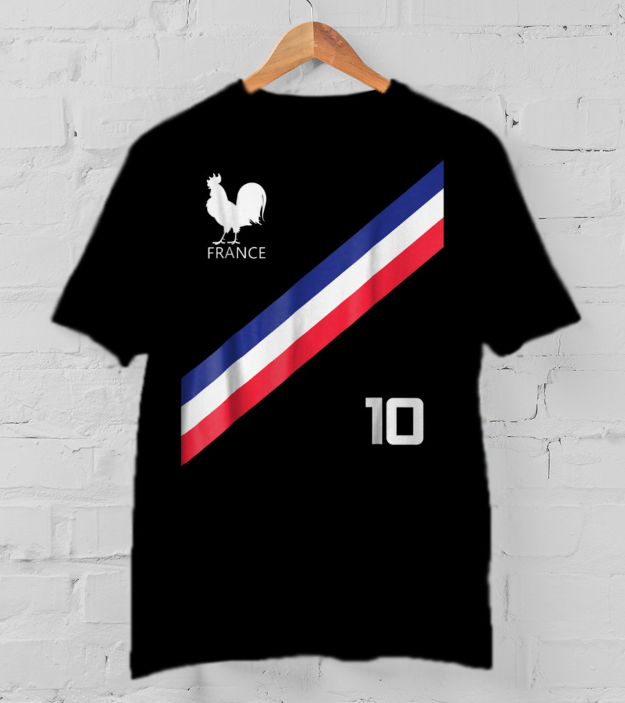 France Jersey Soccer French Football Rooster Stripe Number 10 T-Shirt