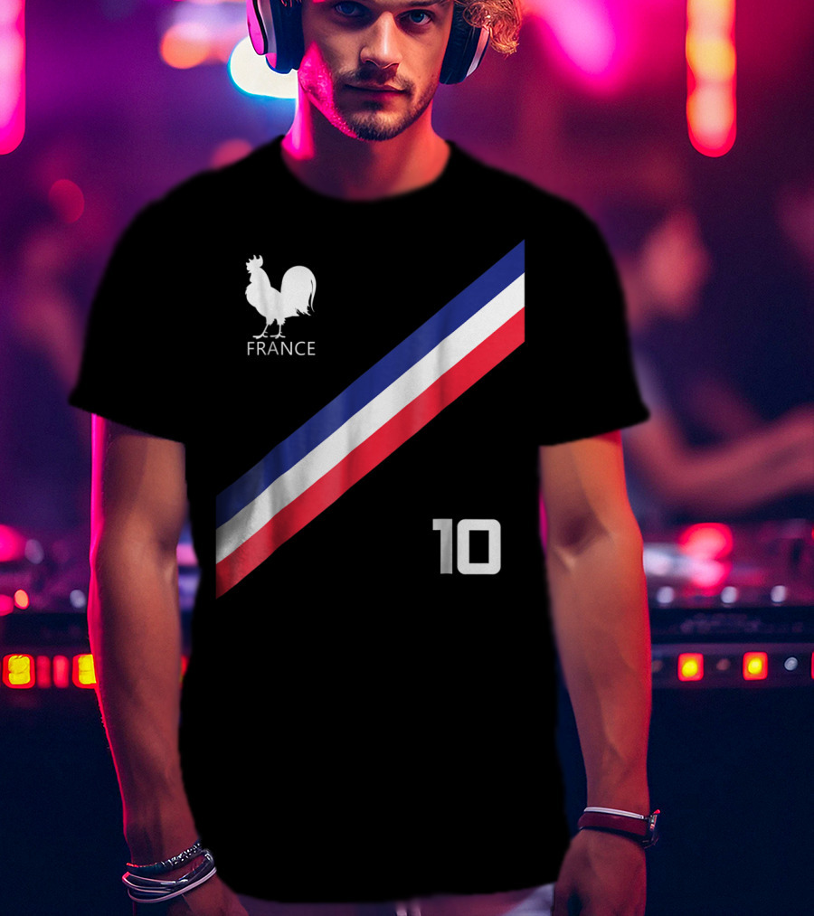 France Jersey Soccer French Football Rooster Stripe Number 10 T-Shirt