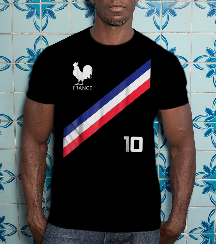 France Jersey Soccer French Football Rooster Stripe Number 10 T-Shirt