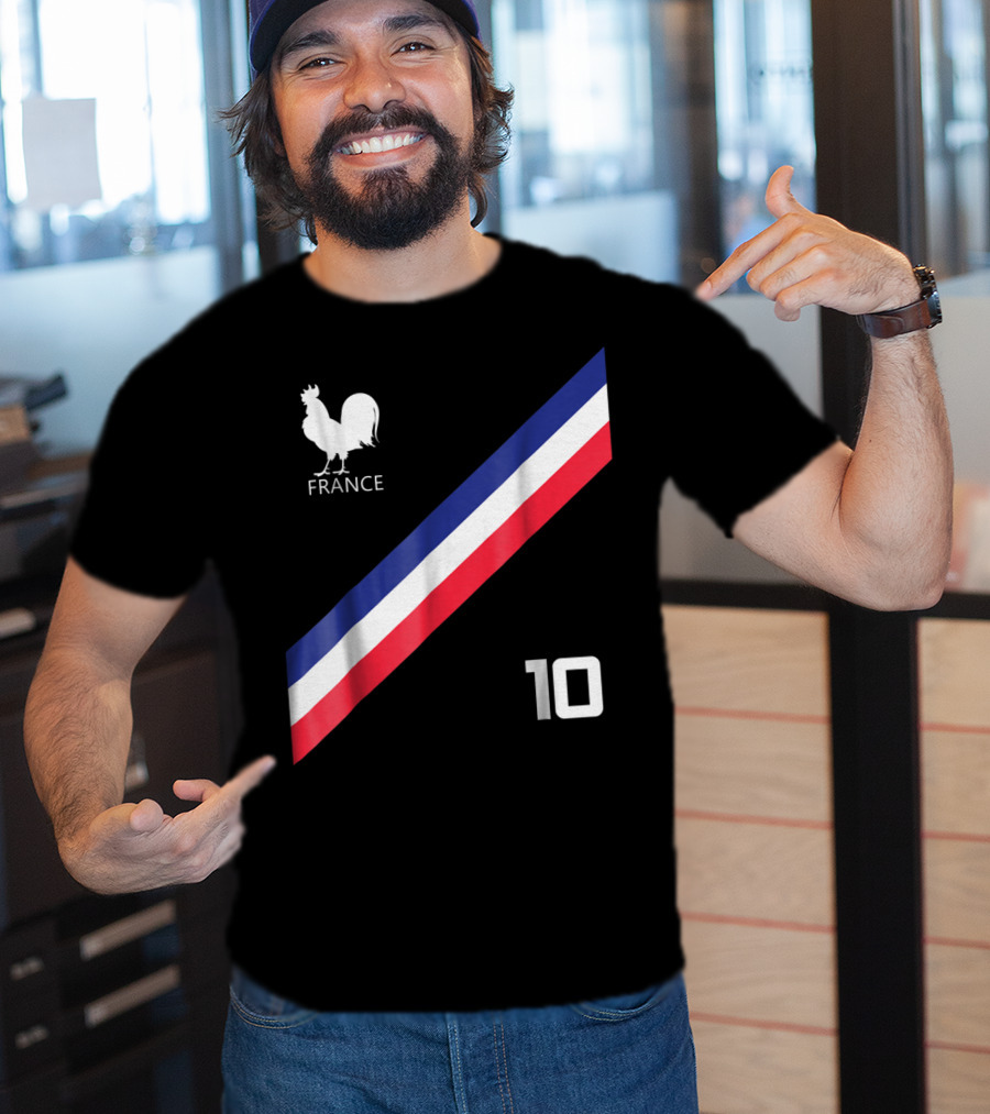 France Jersey Soccer French Football Rooster Stripe Number 10 T-Shirt
