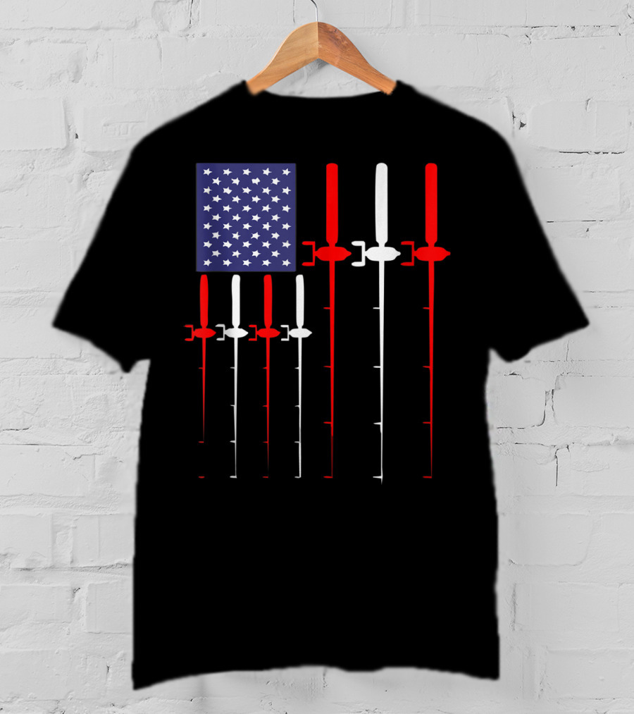 American Flag Fishing Rod Patriotic Fisherman USA Stars Stripes T-Shirt