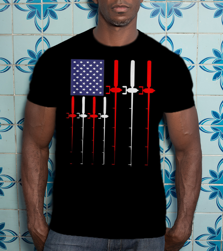American Flag Fishing Rod Patriotic Fisherman USA Stars Stripes T-Shirt