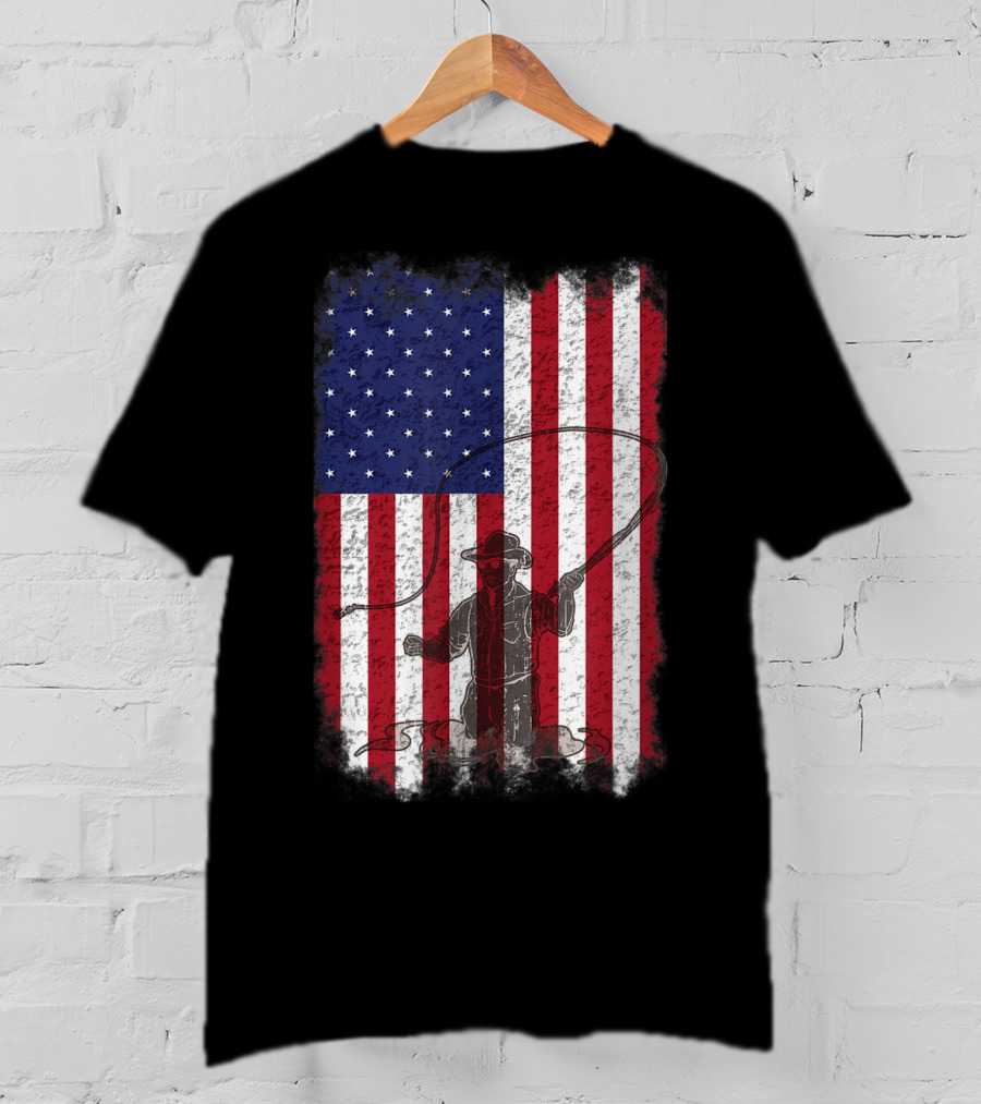 American Flag Fly Fishing Fisherman T-Shirt