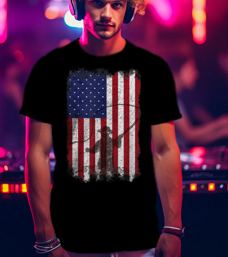 American Flag Fly Fishing Fisherman T-Shirt