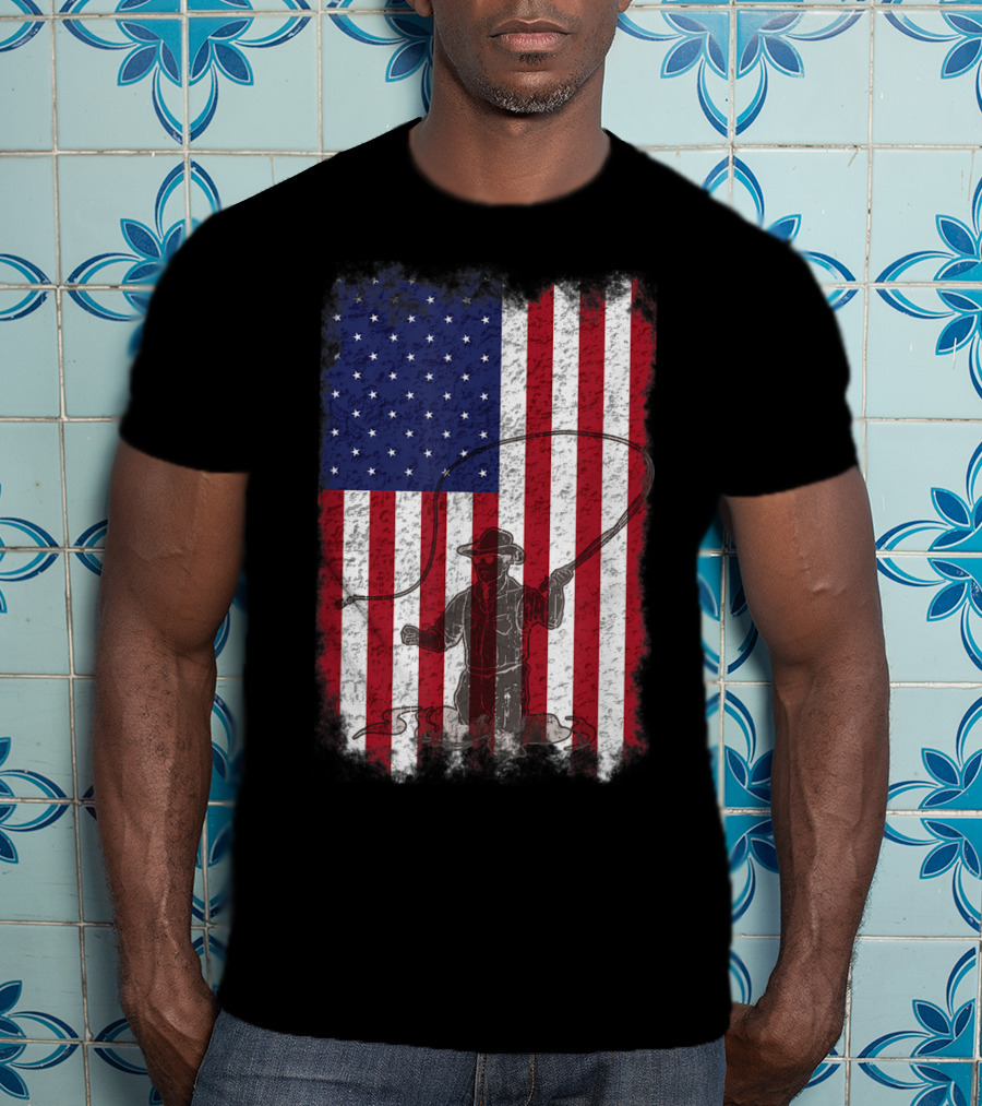 American Flag Fly Fishing Fisherman T-Shirt