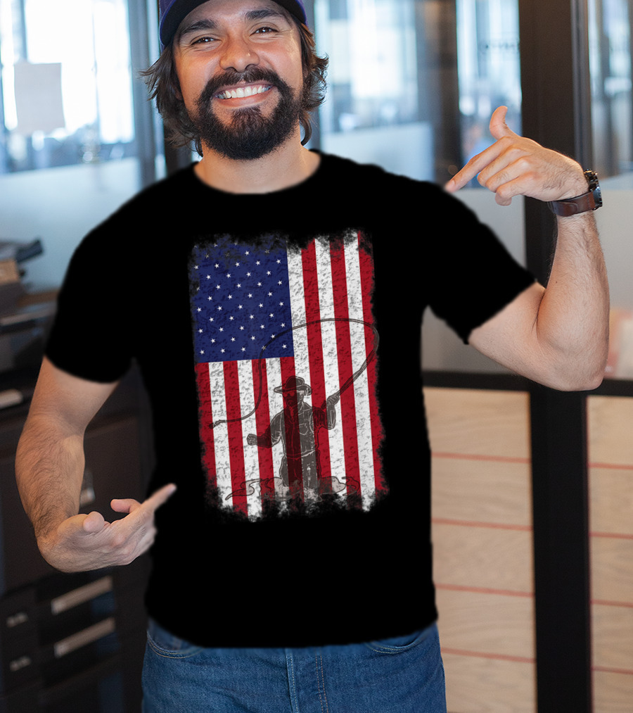 American Flag Fly Fishing Fisherman T-Shirt