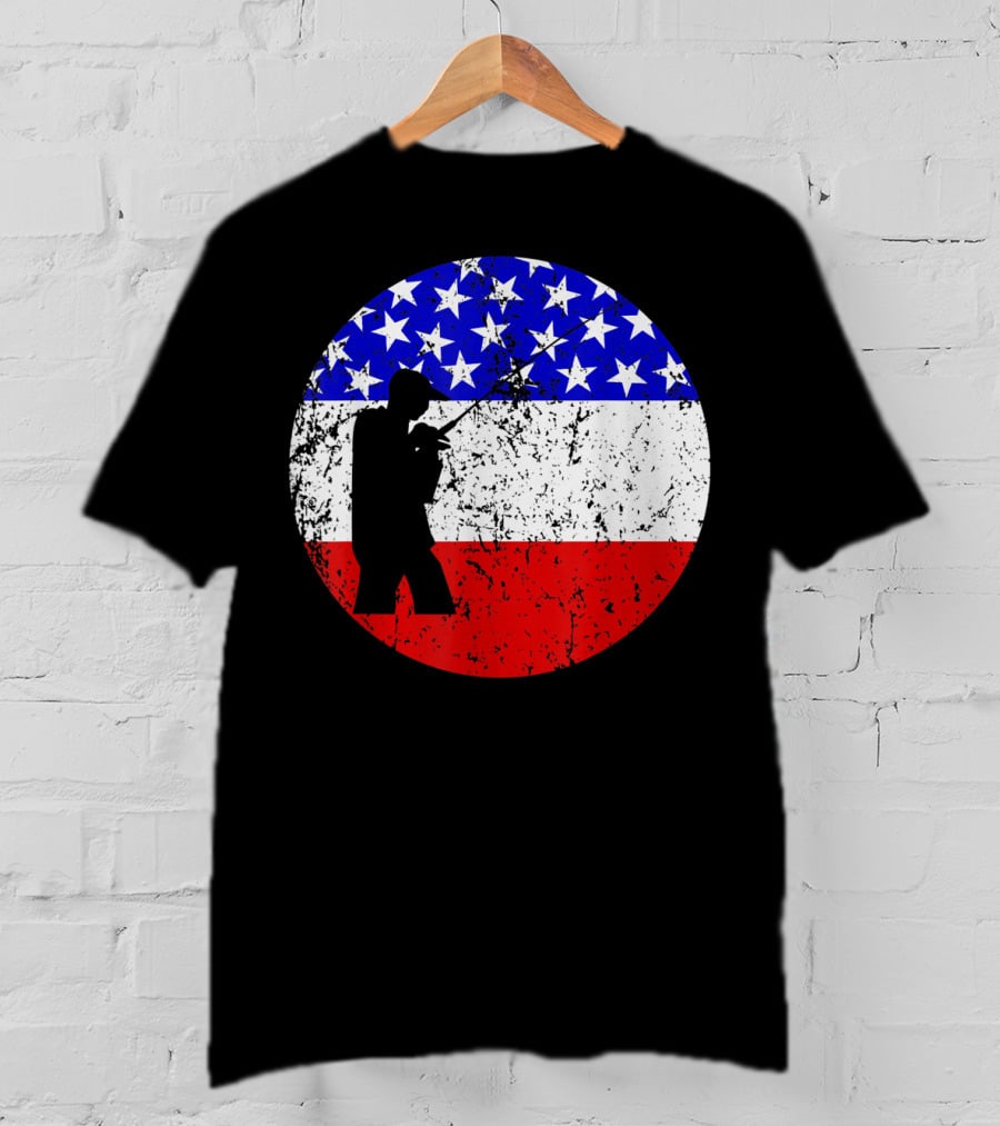 American Flag Vintage Fisherman Silhouette Rustic Retro Fishing T-Shirt