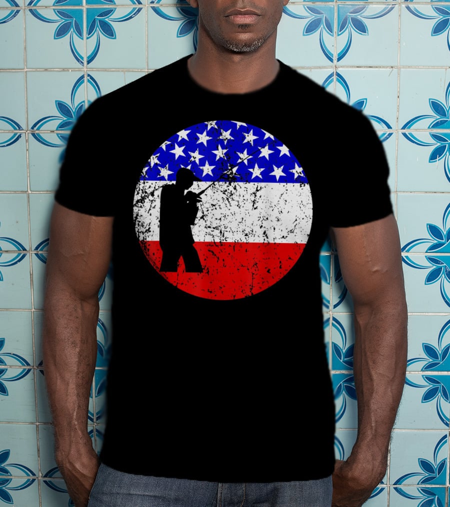 American Flag Vintage Fisherman Silhouette Rustic Retro Fishing T-Shirt