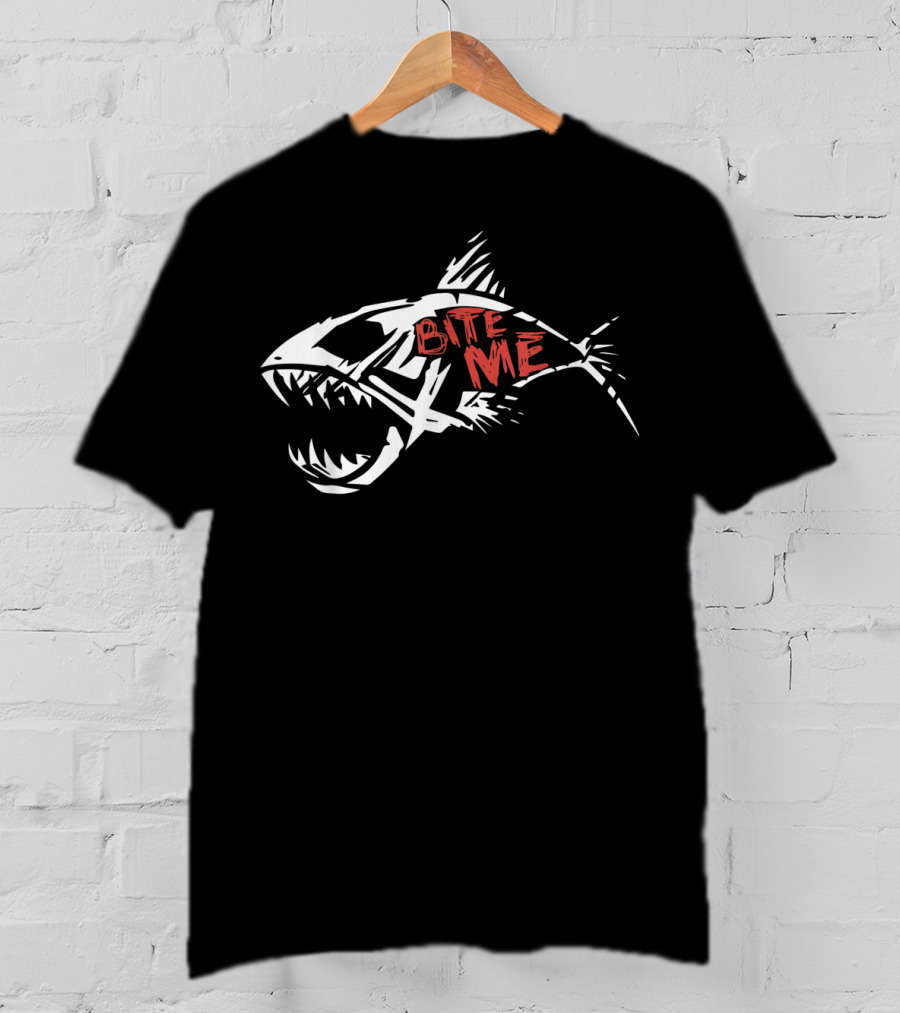 Bite Me Shark Skeleton Funny Fishing T-Shirt