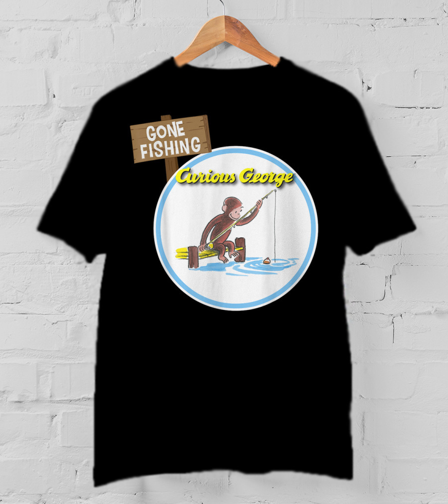 Curious George Gone Fishing Sign And Circle Scene T-Shirt